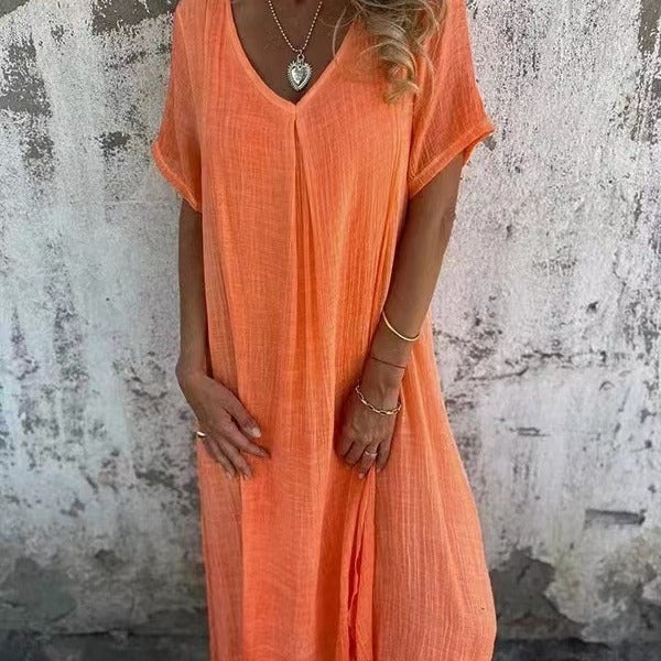 Naia™ – V-Neck Dress in Cotton & Linen
