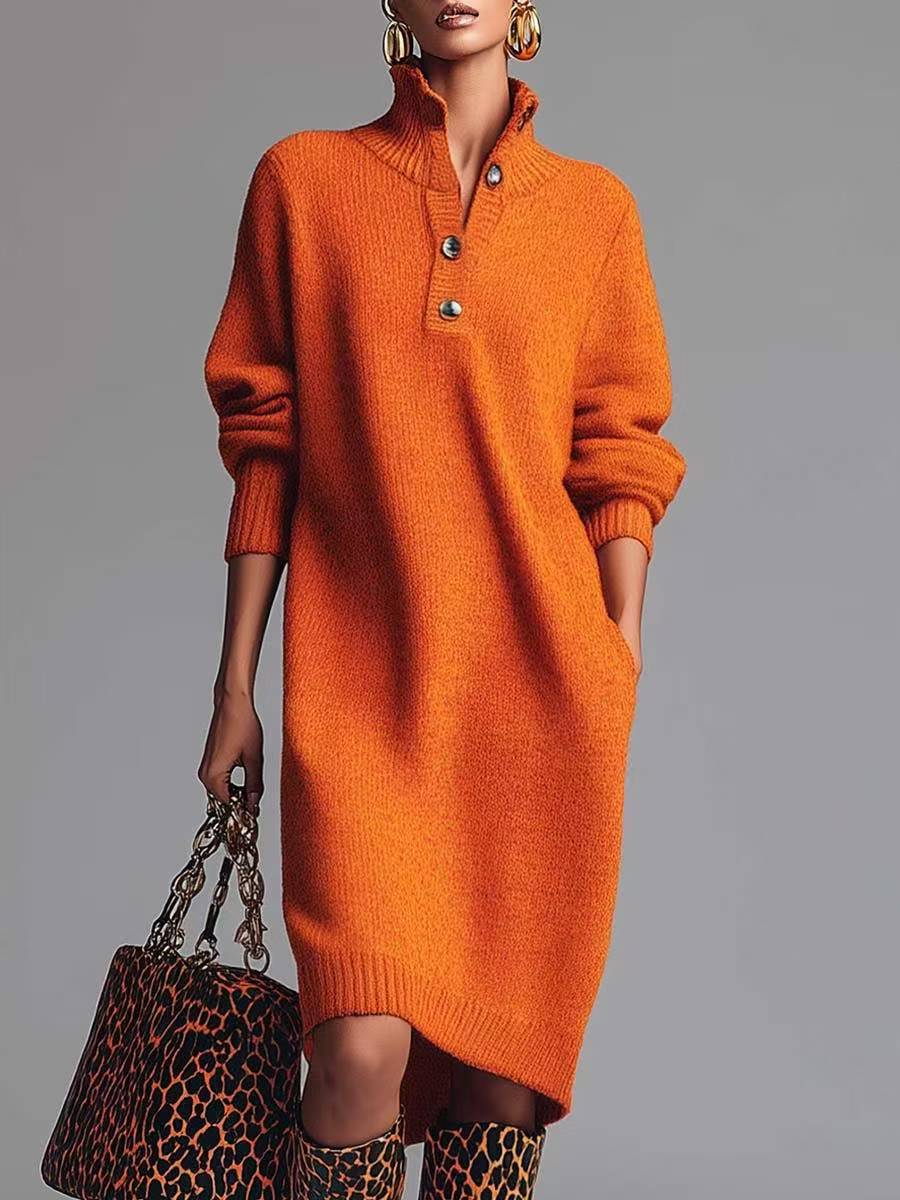 Victoria | Soft Knit Midi Dress with Buttons
