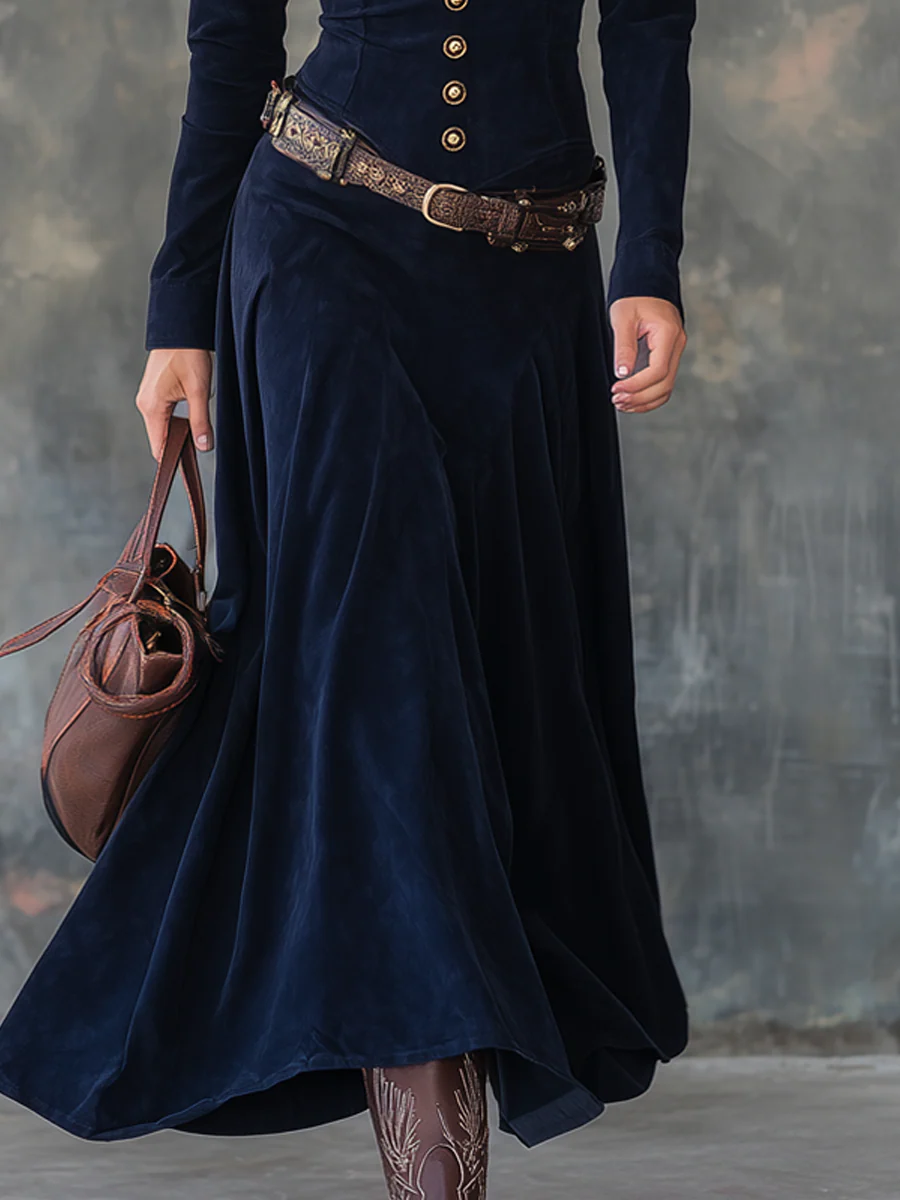 Kylie - Long Suede Effect Dress – Belt Included