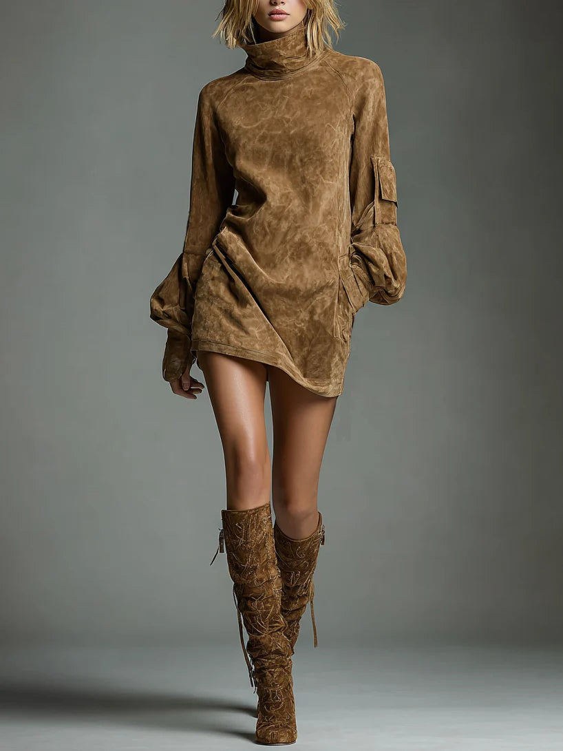 Janet | Camel High-Neck Mini Dress