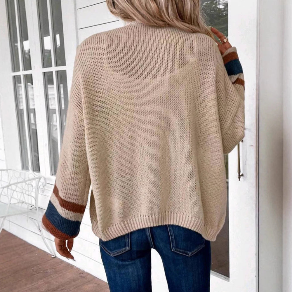JANTHE™ - Comfy Open Front Striped Lantern Sleeve Cardigan