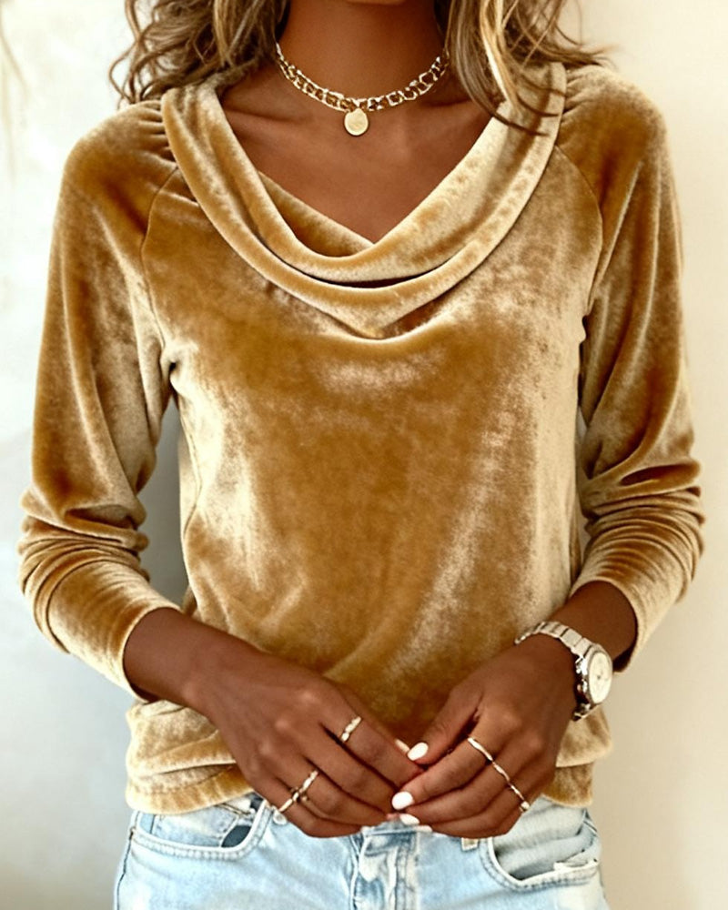 Lacey - Long Sleeve Velvet Top Solid Colour