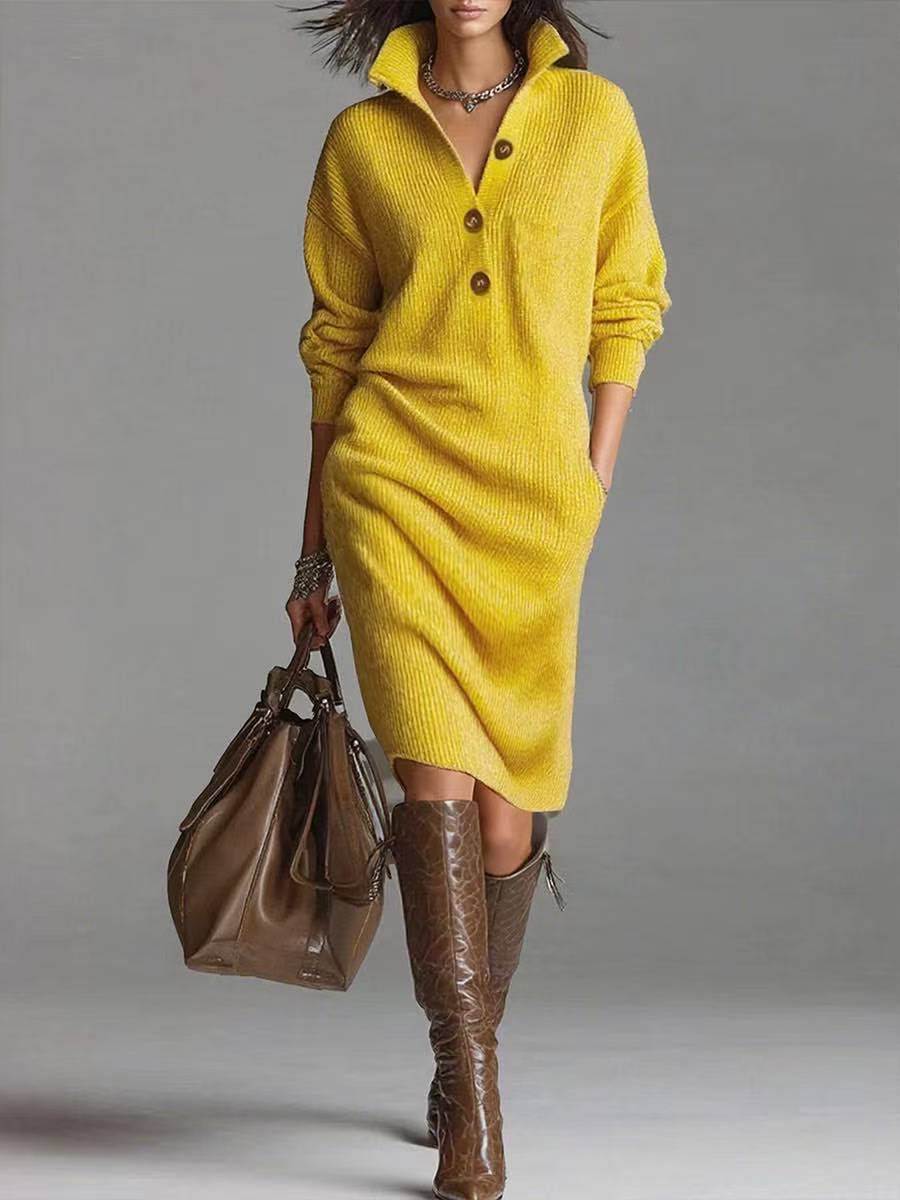 Victoria | Soft Knit Midi Dress with Buttons