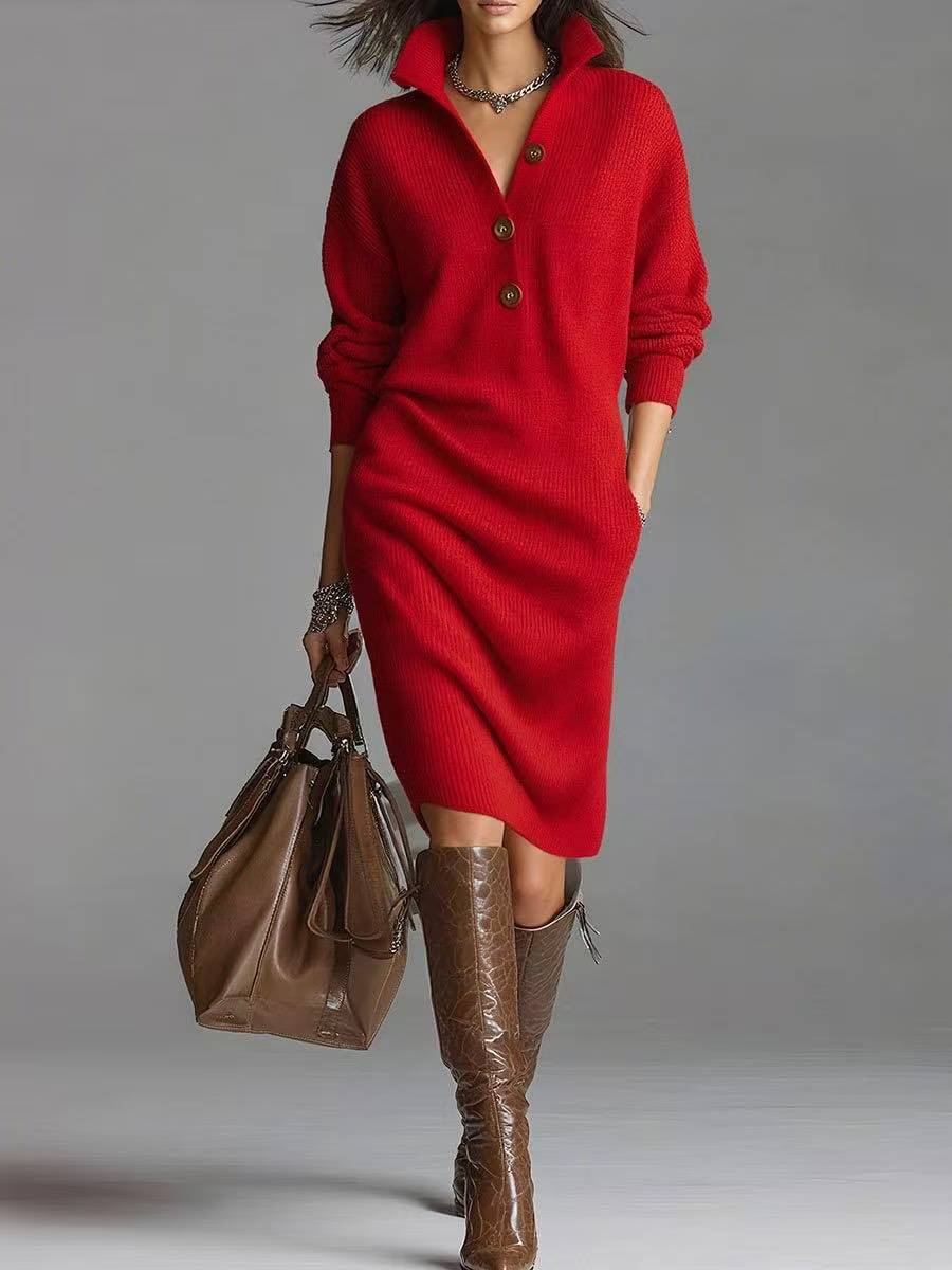 Victoria | Soft Knit Midi Dress with Buttons