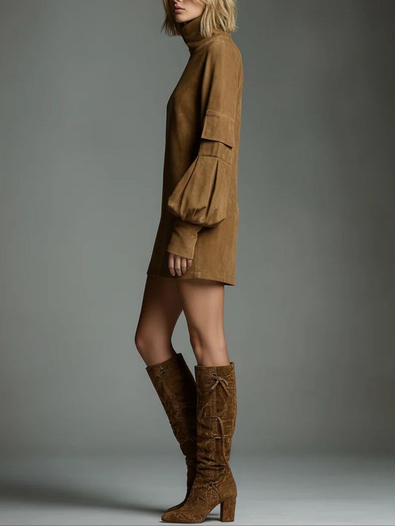 Janet | Camel High-Neck Mini Dress