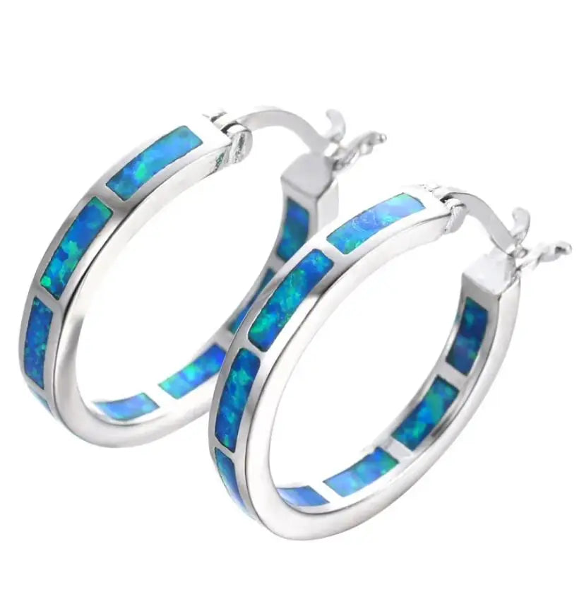 Chic Blue Fire Opal Circle Hoop Earrings