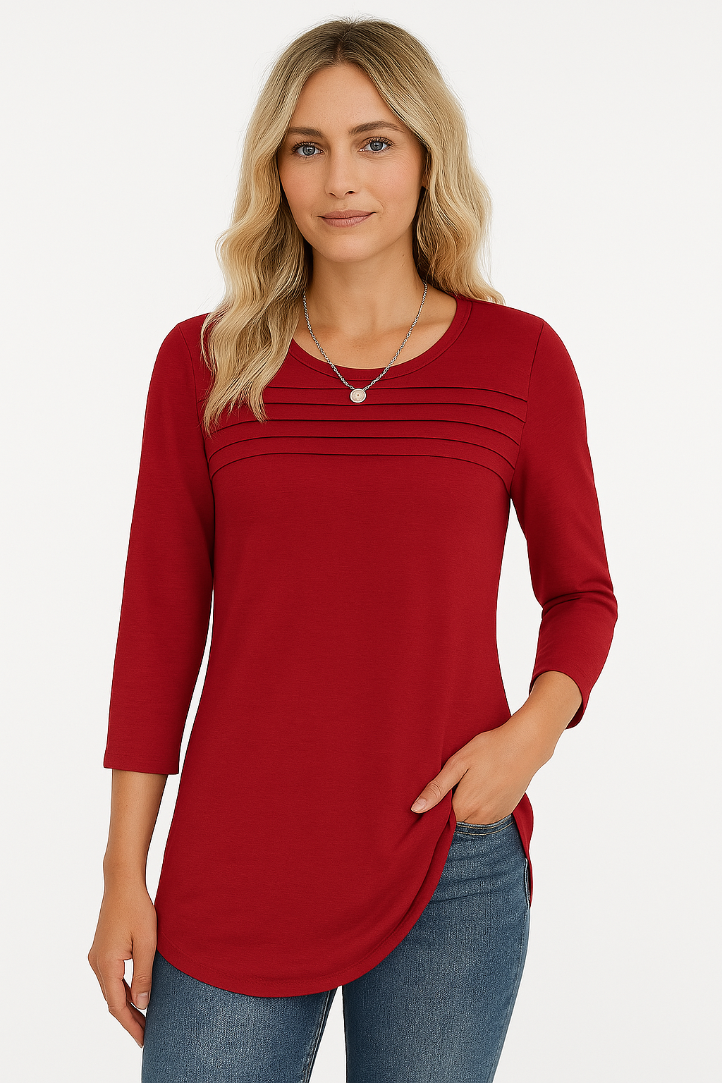 LUCY – PLEATED FRONT 3/4 SLEEVE TOP