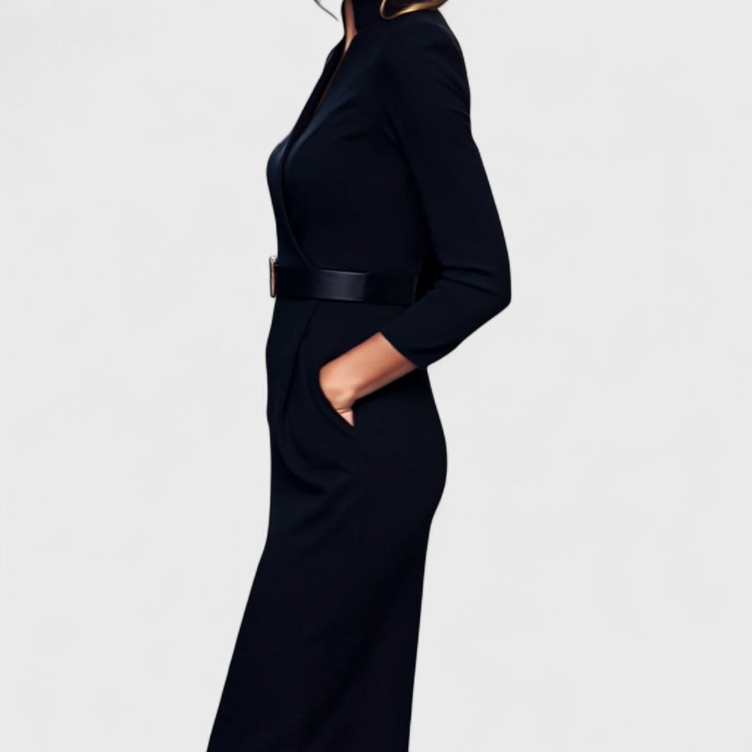 Hermione – Refined Black Dress with Belt