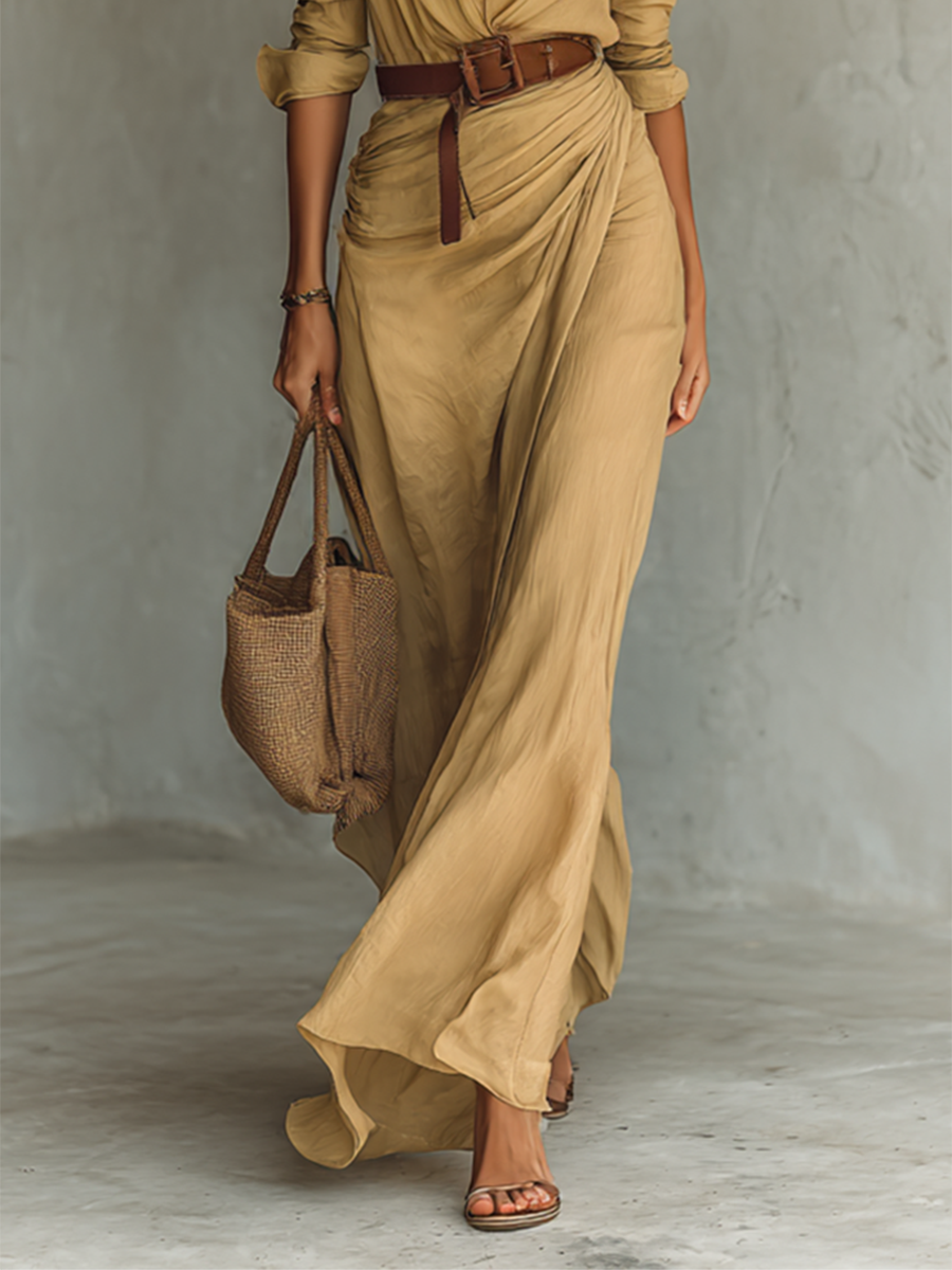 Talia I Tan Wrap Maxi Dress