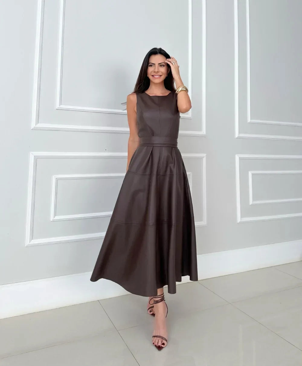 Venetia – Faux Leather Midi Dress