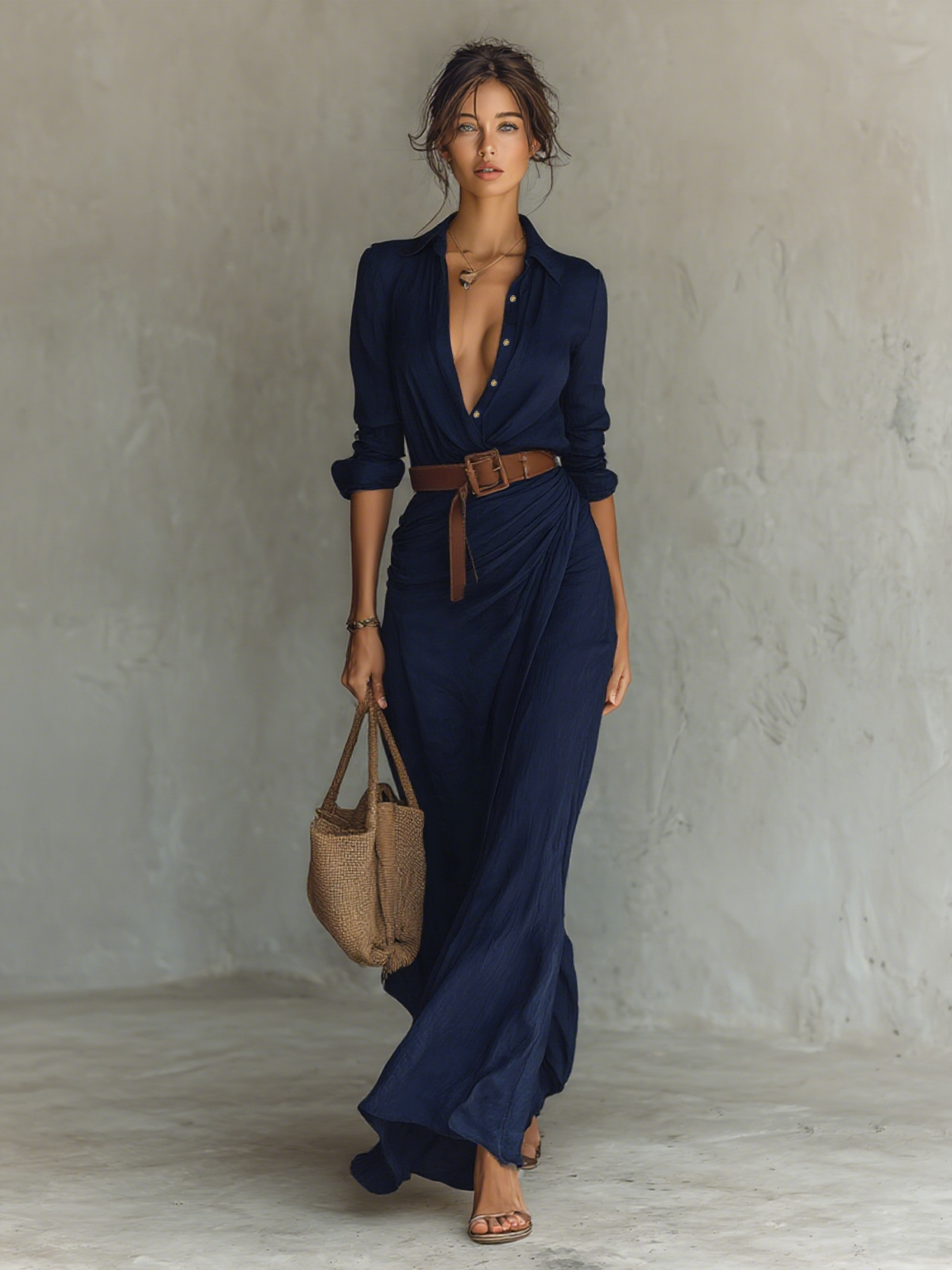 Talia I Tan Wrap Maxi Dress