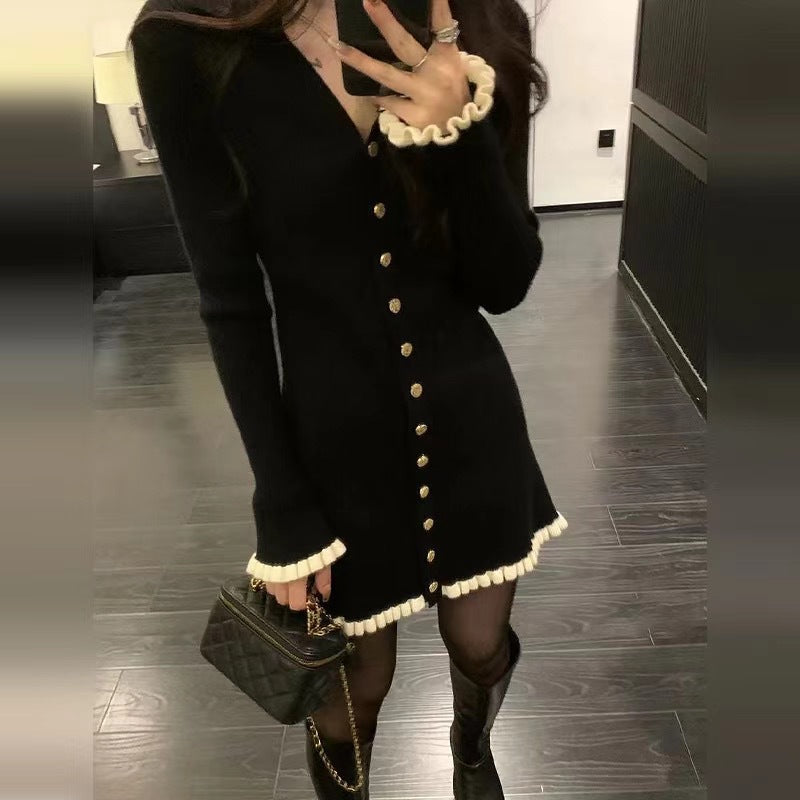 Isabella | Black Contrast Trim Knit Dress