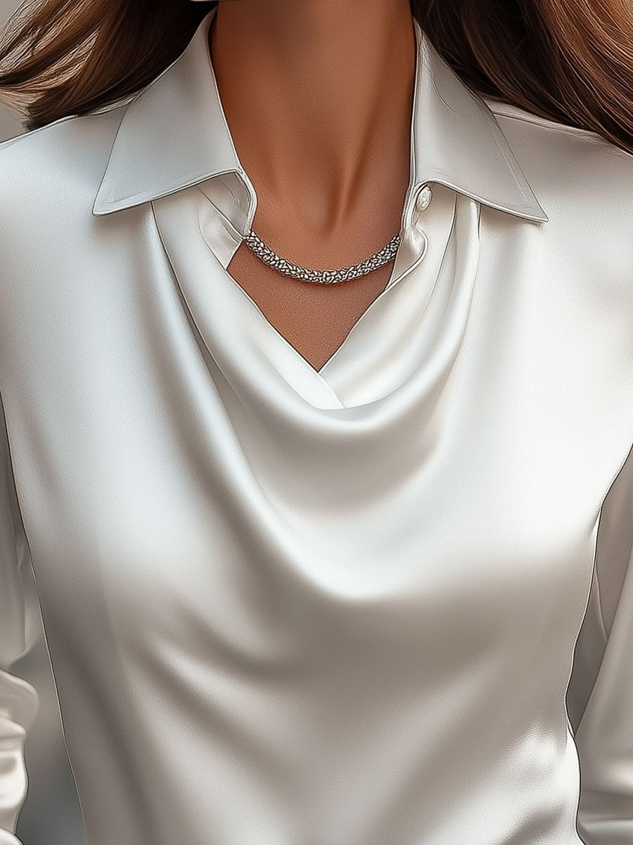 Elegant Satin Blouse with Draped Neckline
