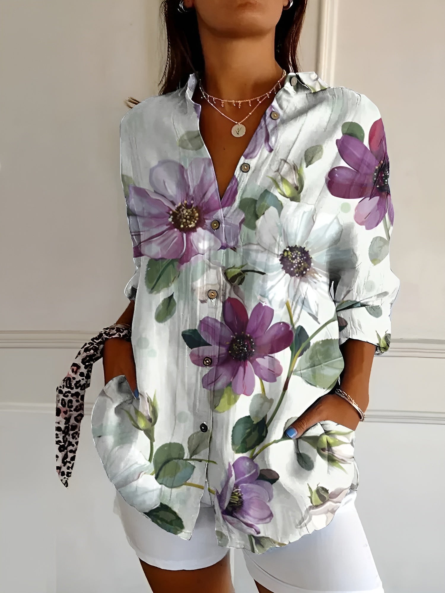 LOZZA – FLORAL BUTTON-UP BLOUSE