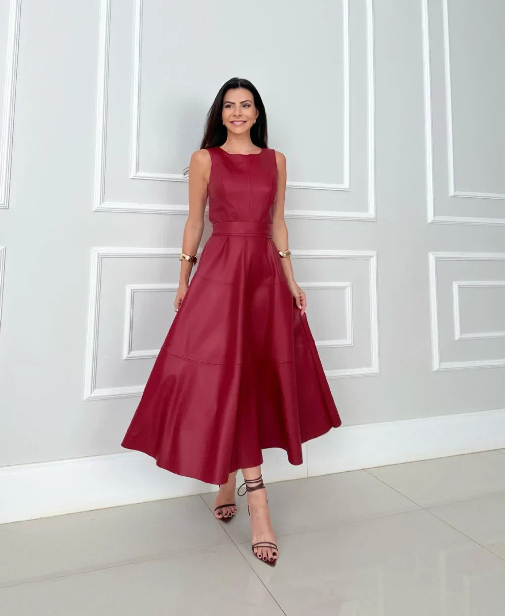Venetia – Faux Leather Midi Dress
