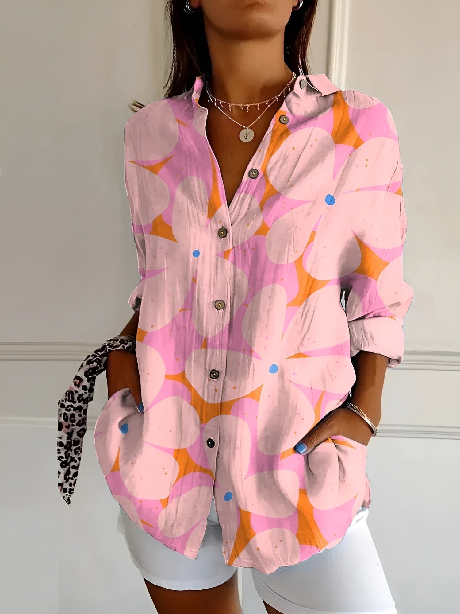 LOZZA – FLORAL BUTTON-UP BLOUSE